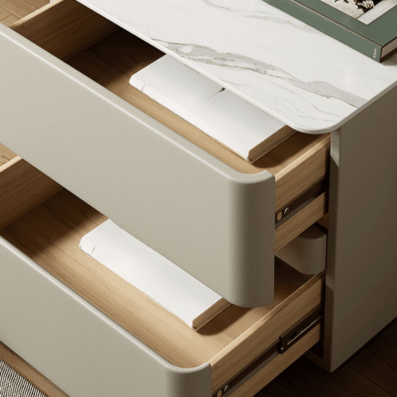 Minimalist 2 Tiers Drawer Storage Bedside Table with Faux Marble Top thumbnail 21