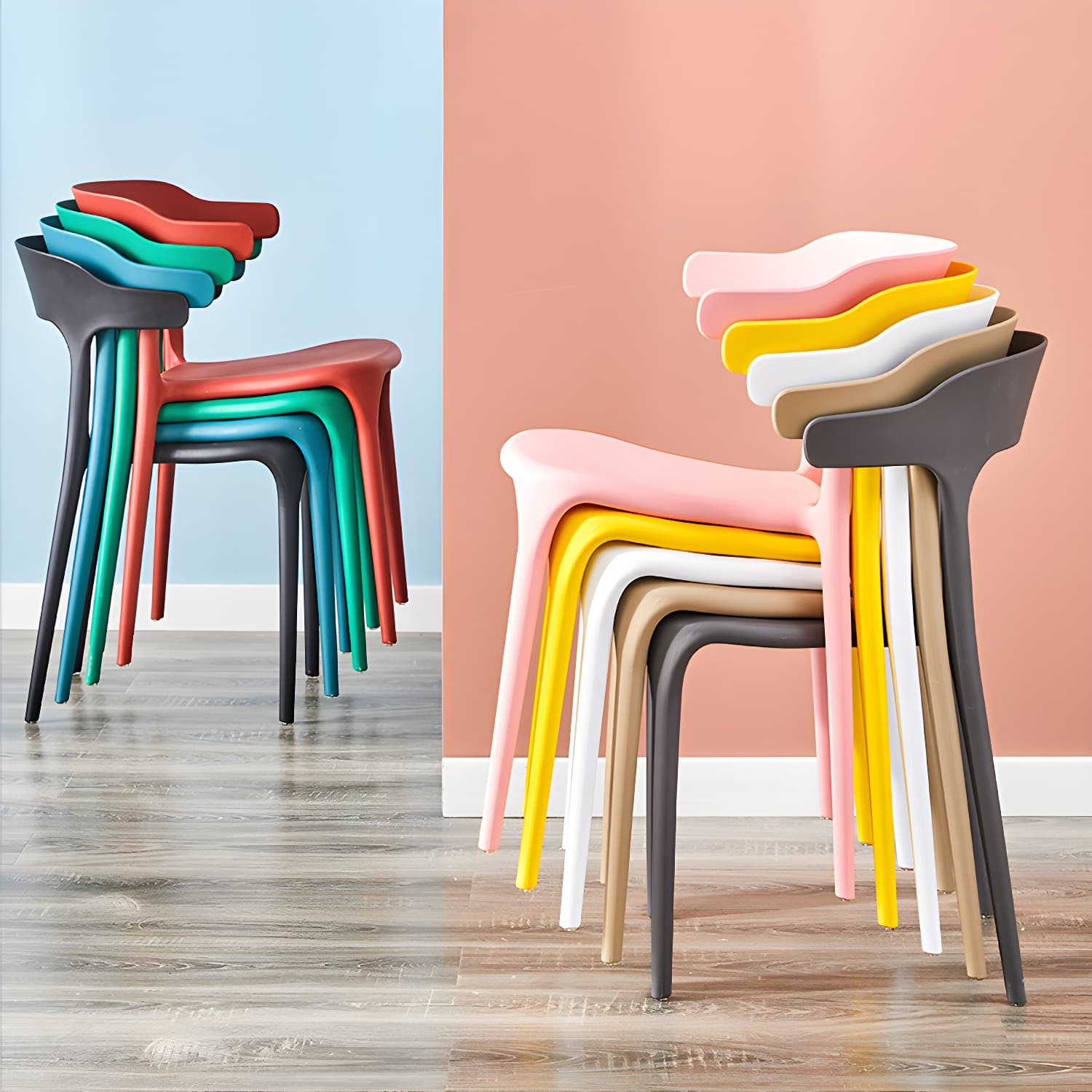 Home Modern Side Chair Stackable Open Back Plastic Dining Room Chair Set thumbnail 12
