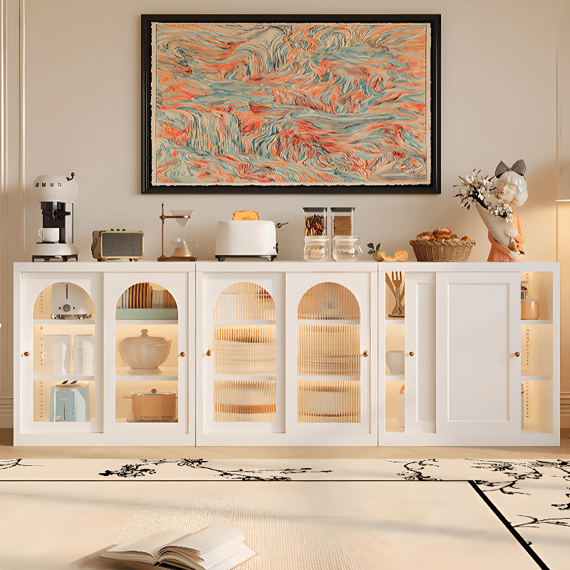 Simple Narrow Iron Countertop Sideboard with Cupboard, Glass Doors, and Changeable Shelf thumbnail 6