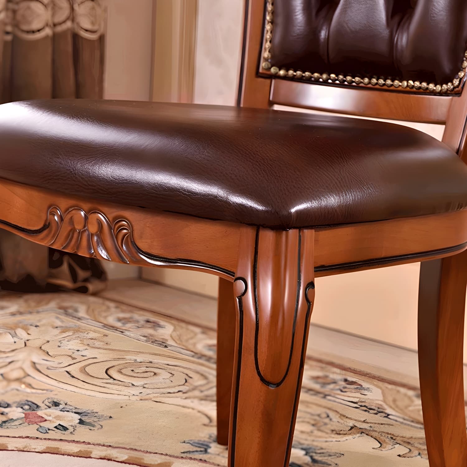 Leather High Back Dining Side Chair Kitchen Side Chair with Solid Wood Legs thumbnail 16