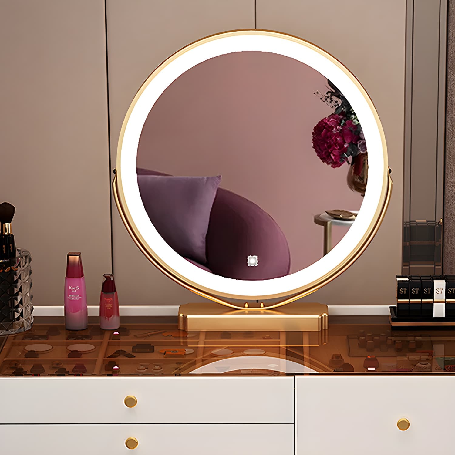 Lighted Mirror & Jewelry Makeup Vanity Metal Dressing Table Stool Set thumbnail 11