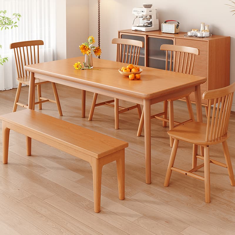 Trendy Rectangular Rubberwood Dining Table Set with Four Legs, 5 Piece Set, Unfinished Color thumbnail 2