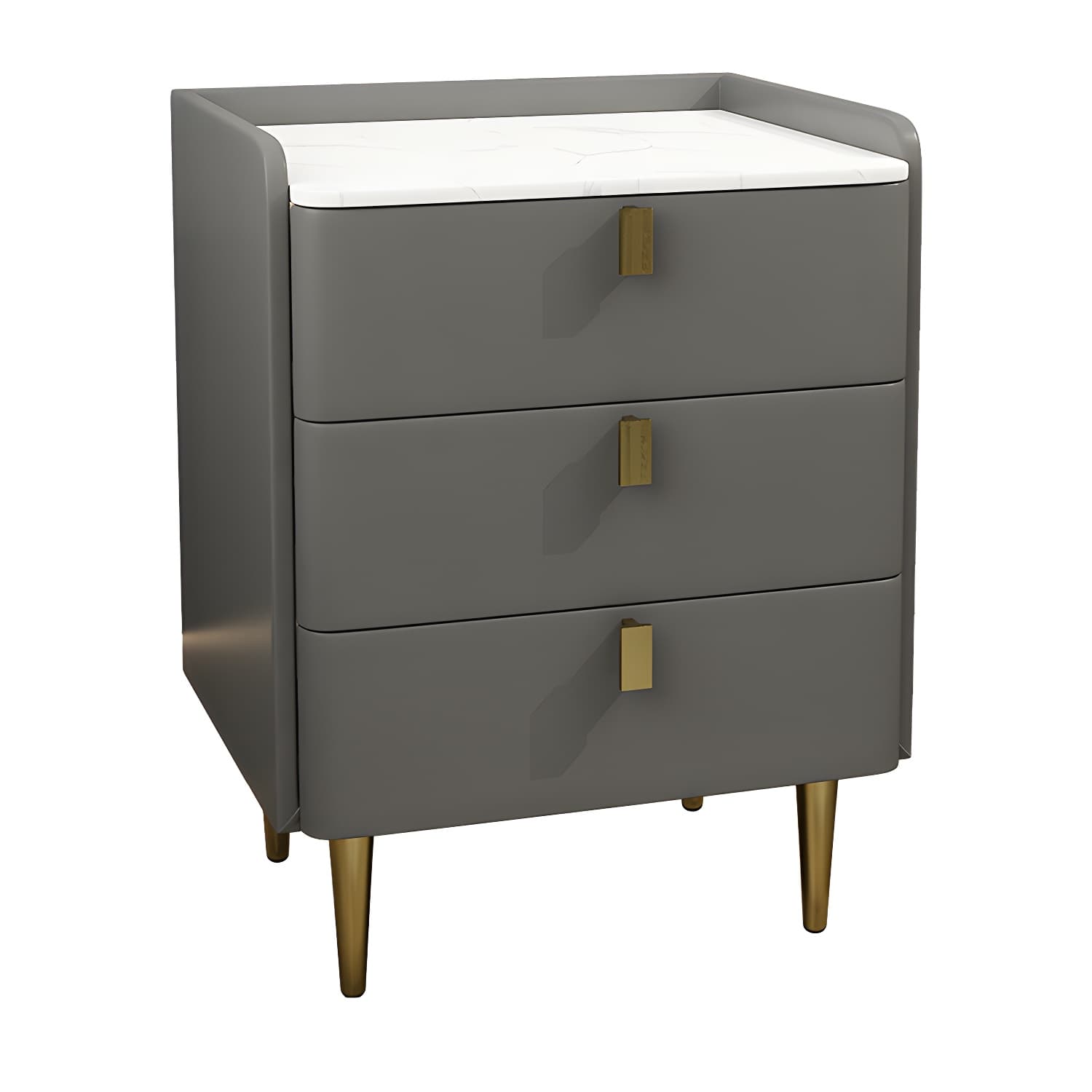 Faux Leather Nightstand Modern 3 - Drawer Nightstand with Stone Top thumbnail 12