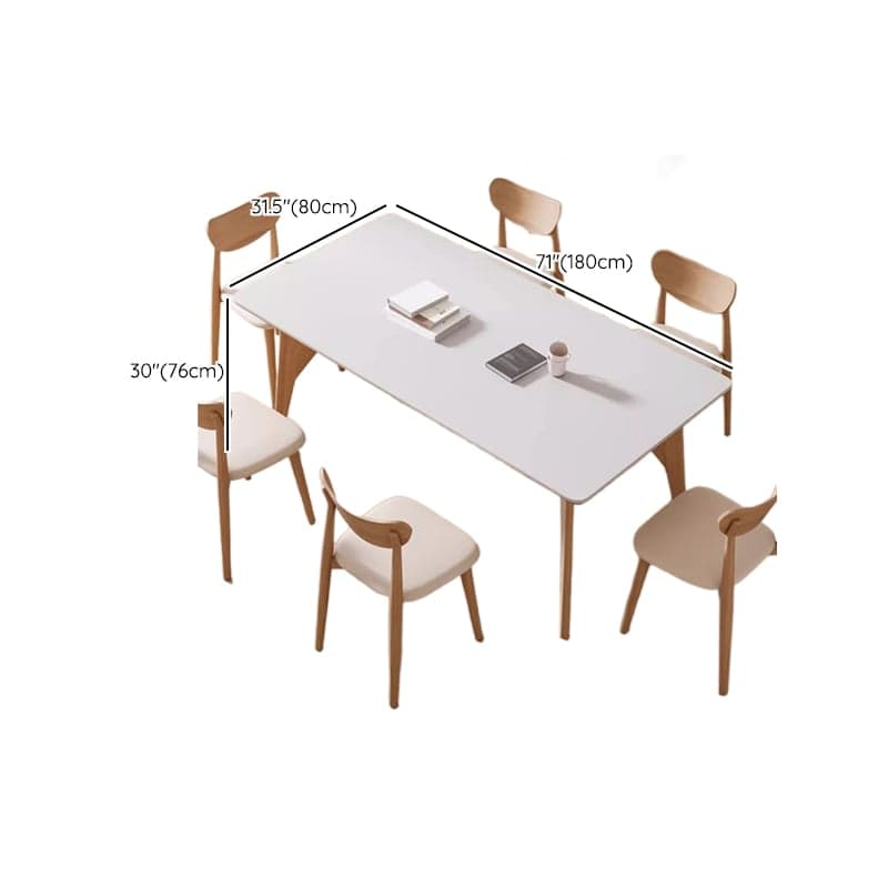 Dining Table Set with Slate Stone Top, Enclosed Back, Fixed Table, Padded Chair for 6 People in White thumbnail 16
