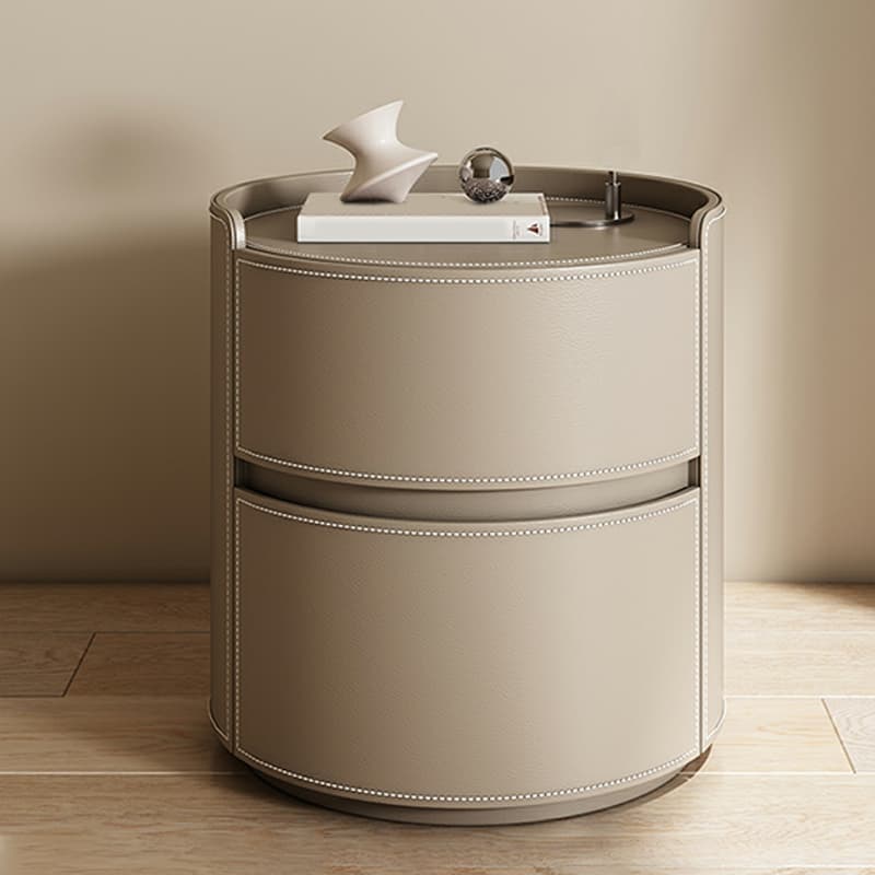 Modern Faux Leather Round Nightstand with 2 Drawers in Under 21 in. Narrow Size thumbnail 12
