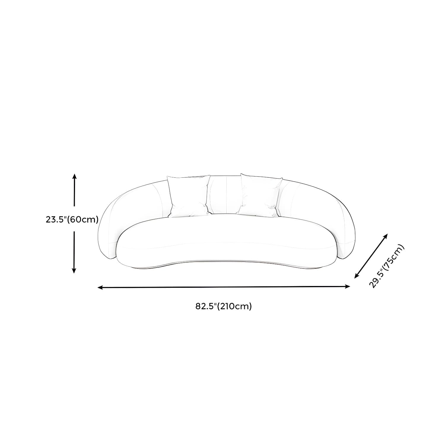 Beige Scandinavian Curved Sofa Tight Back Couch with Tuxedo Arm thumbnail 23