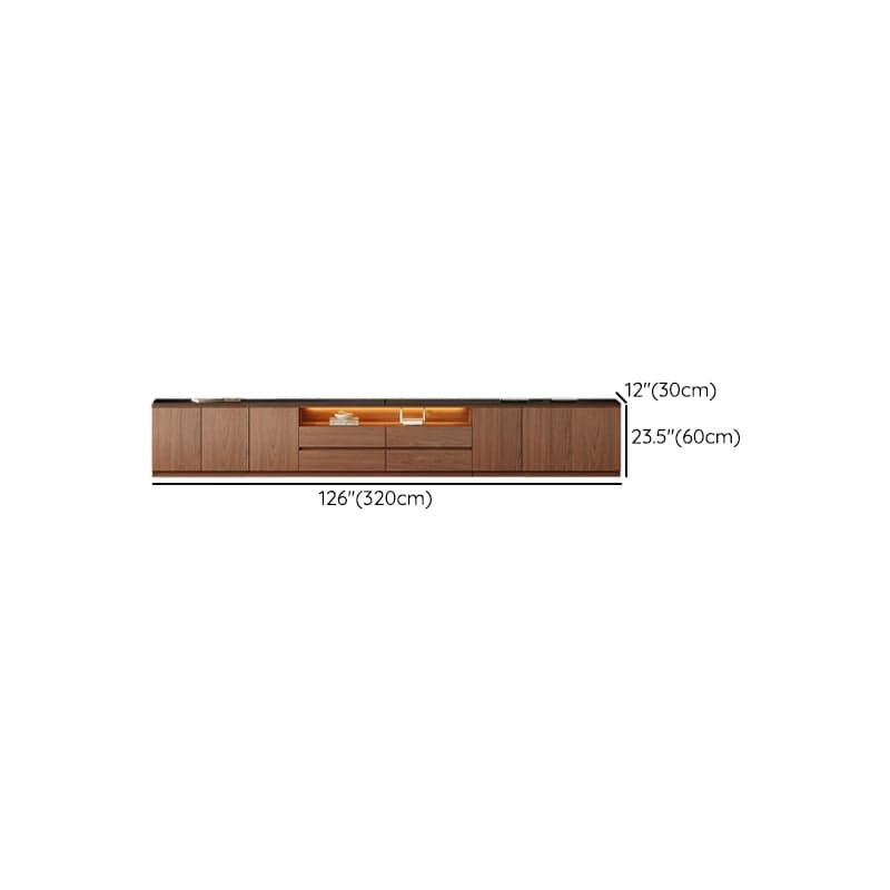 Brown TV Stand with Uncovered Storage, Shelf, 4-Drawer, 2 Cabinets/4 Cabinets, Cable Management & Light thumbnail 12
