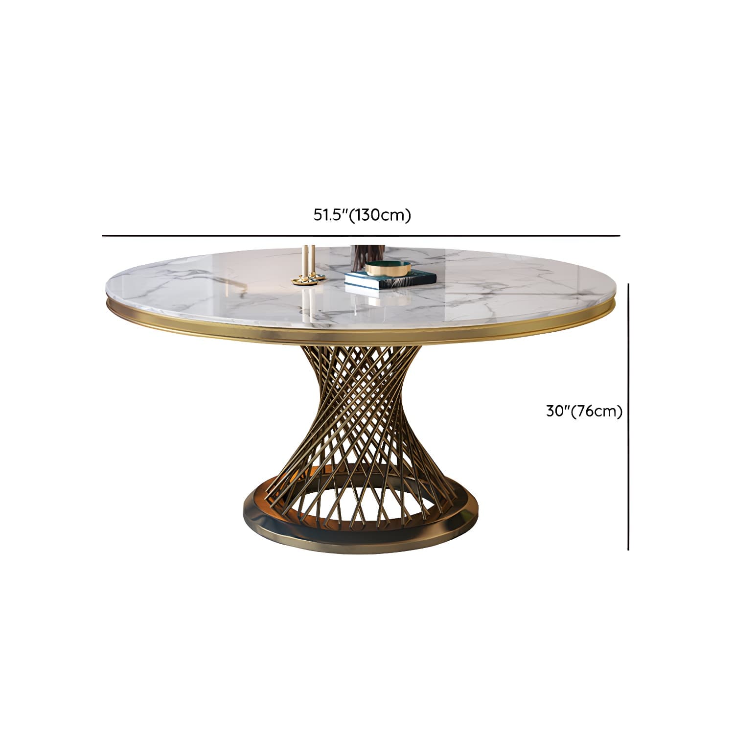 Glam Round Marble Dining Set with Gold Metal Pedestal Base - Fixed Table in White thumbnail 12