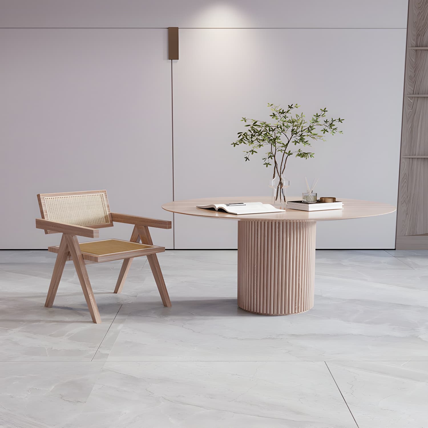 Solid Wood Round Table for Restaurant Modern Wood Table with Pedestal Base thumbnail 4