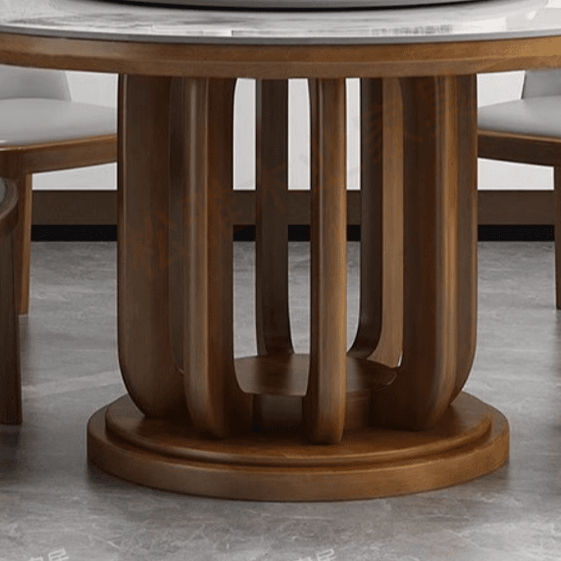 Circular Slate Dining Table Set with Stump Base, Upholstered Chairs, Back, and Chalk Color for 11 Pieces or More Set/7 Piece Set/5 Pieces thumbnail 2