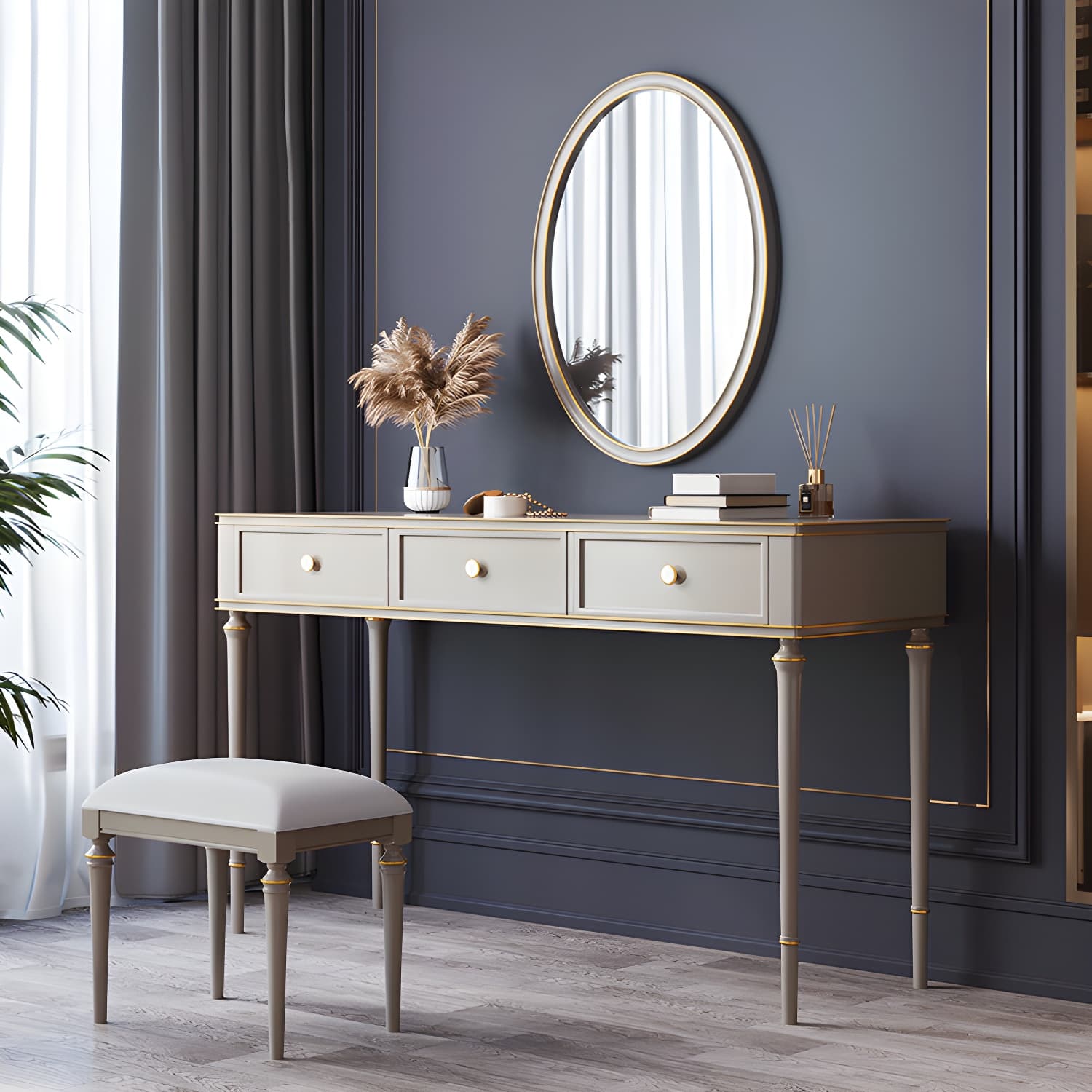 Mirror & 3 Drawers Makeup Vanity Dressing Table Solid Wood Dresser thumbnail 3