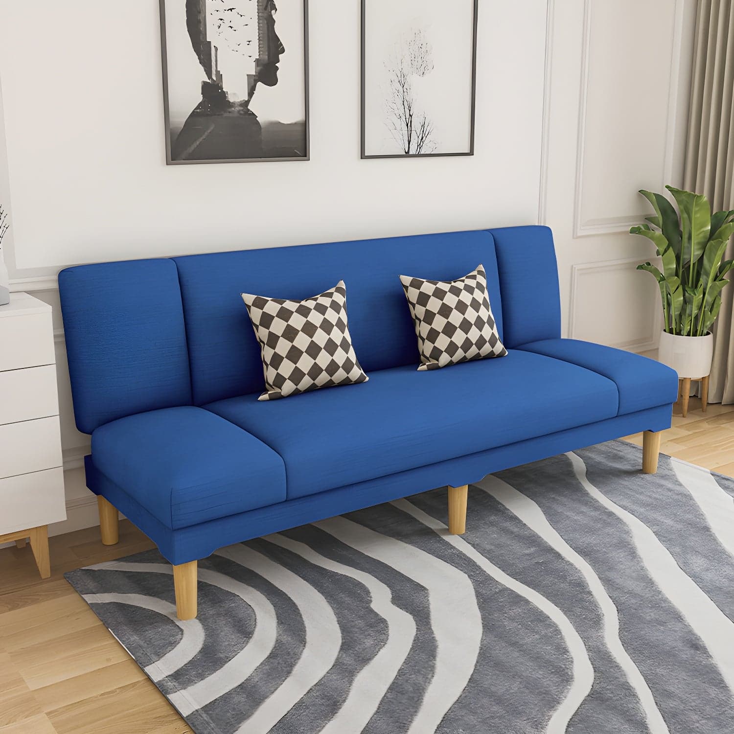 Scandinavian Armless Sleeper Sofa, Light Wood, Foam Filling, Includes Pillows thumbnail 4