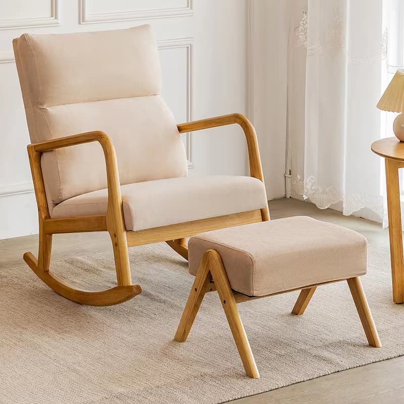 Modern Simple Style Wood Rocking Chair Couch with Cushioned Upholstery & Track Arm thumbnail 9
