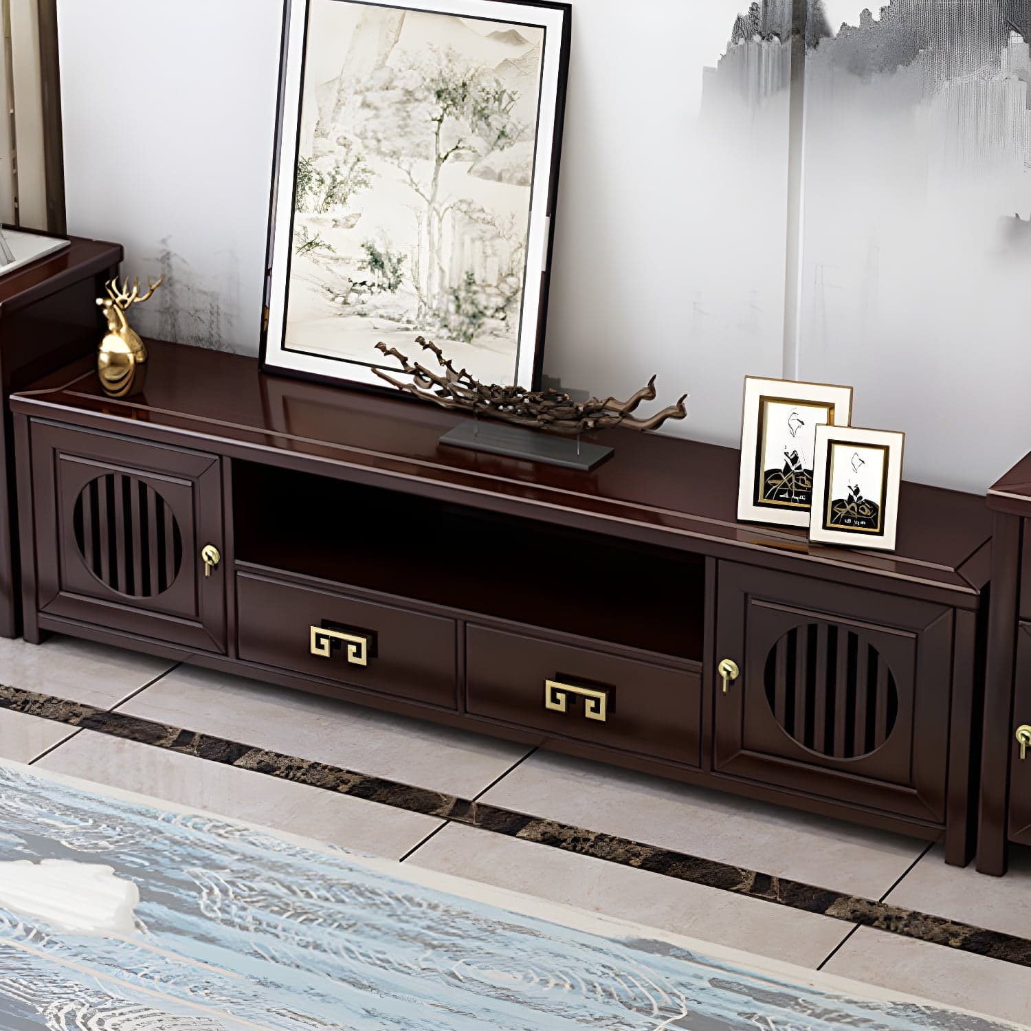 Solid Wood TV Cabinet Traditional Style Household Simple Open TV Stand Console thumbnail 2