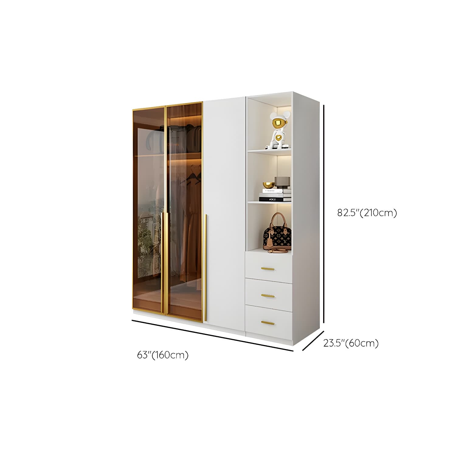 Modern White Wood Frame Wardrobe Armoire Freestanding Wardrobe with Soft Close Drawers thumbnail 17