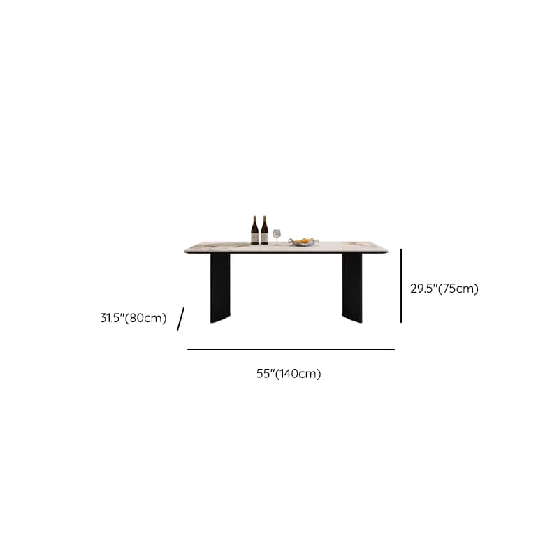 Dining Table Set with Rectangular Slate Stone Top and Two-sided Pedestal, Featuring Padded Chair with Back, 5-piece in White thumbnail 11