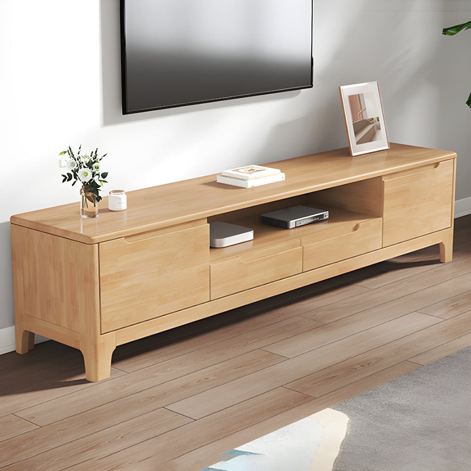 Scandinavian TV Media Stand Solid Wood TV Media Console with Drawers thumbnail 1