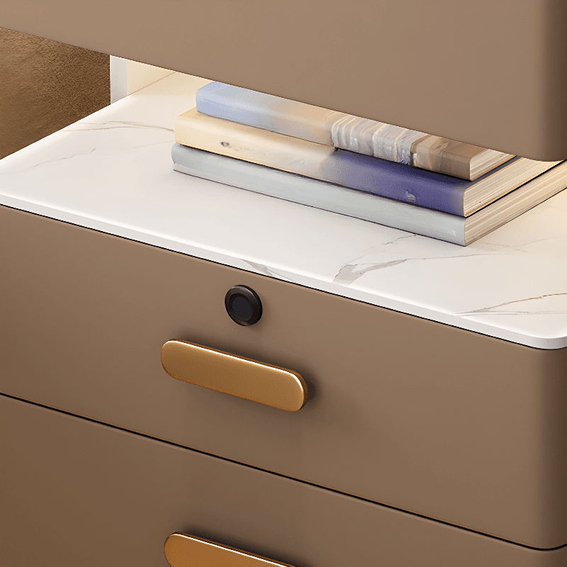 Modern Simple Style Nightstand With Drawer Storage, Stone Countertop, and Integrated Lighting thumbnail 9