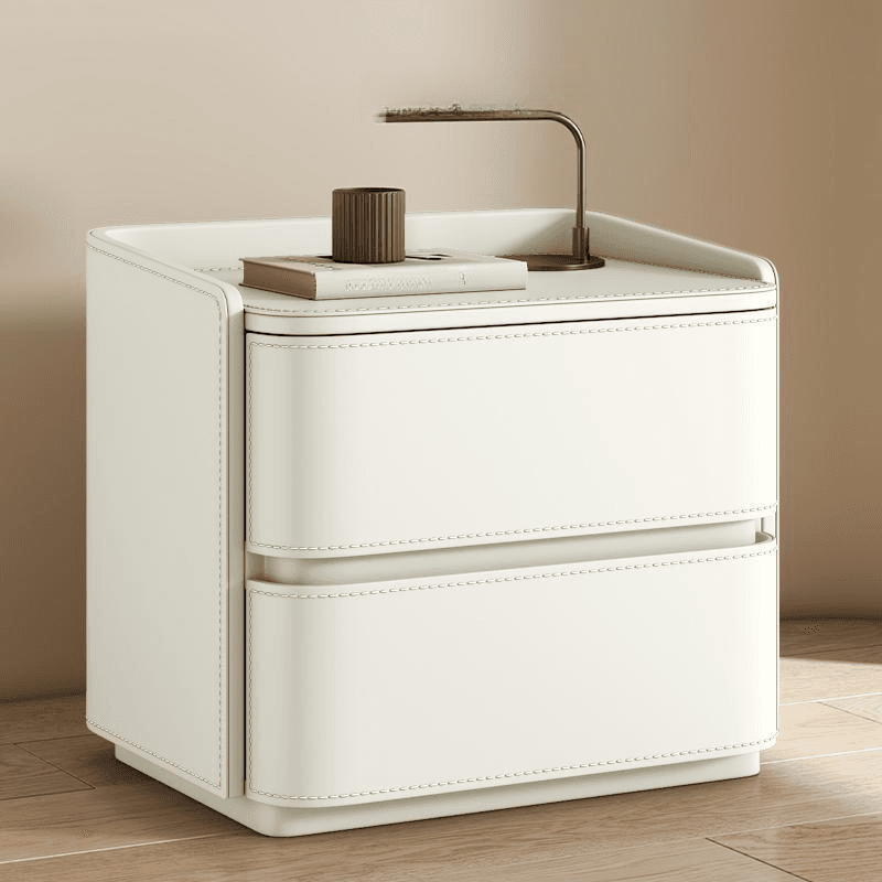 Modish Nightstand With Drawer Organization Featuring 2 Drawers and Pleather Countertop thumbnail 8