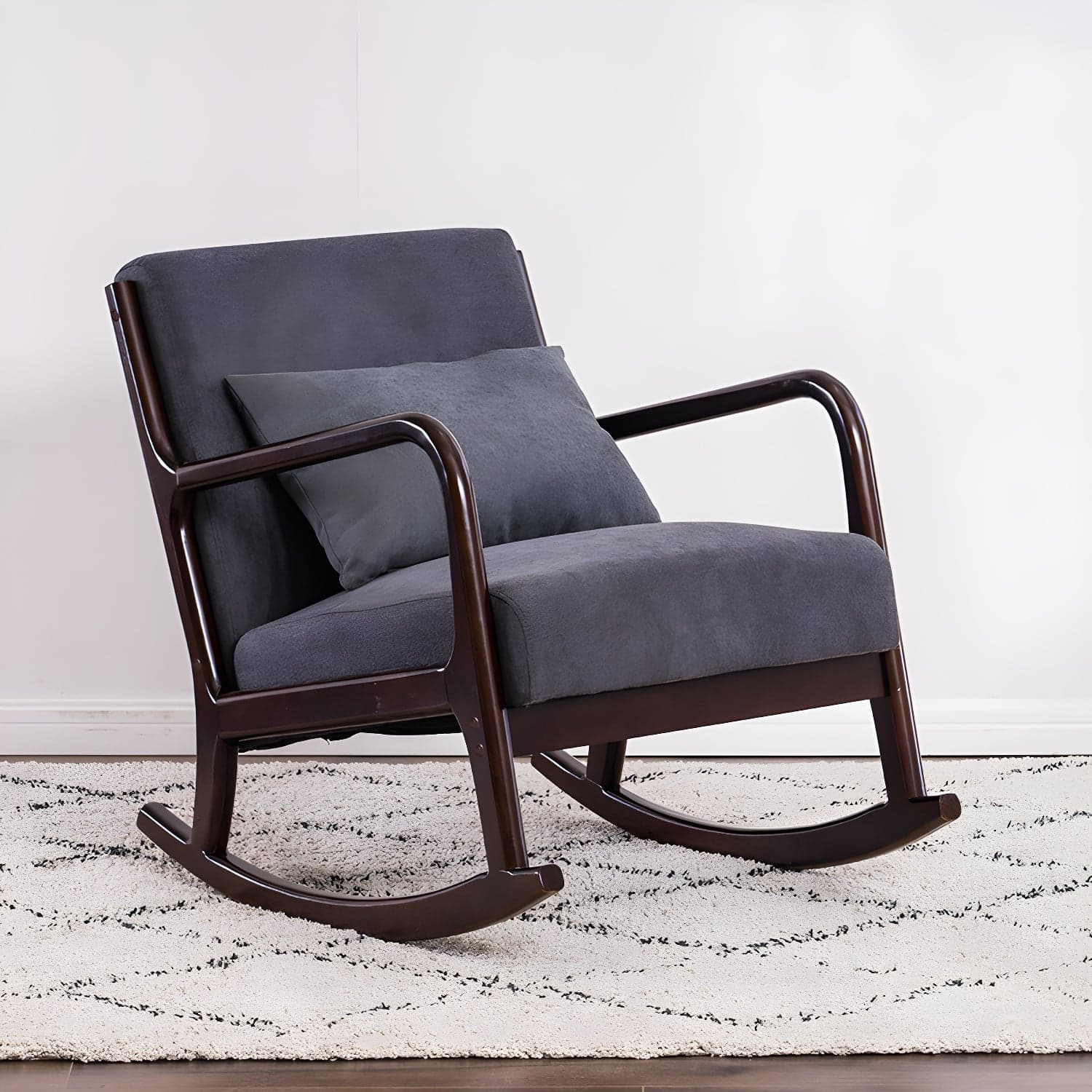 Modern Upholstered Rocking Chair with Natural Wood Legs and Recessed Back Cushion thumbnail 6