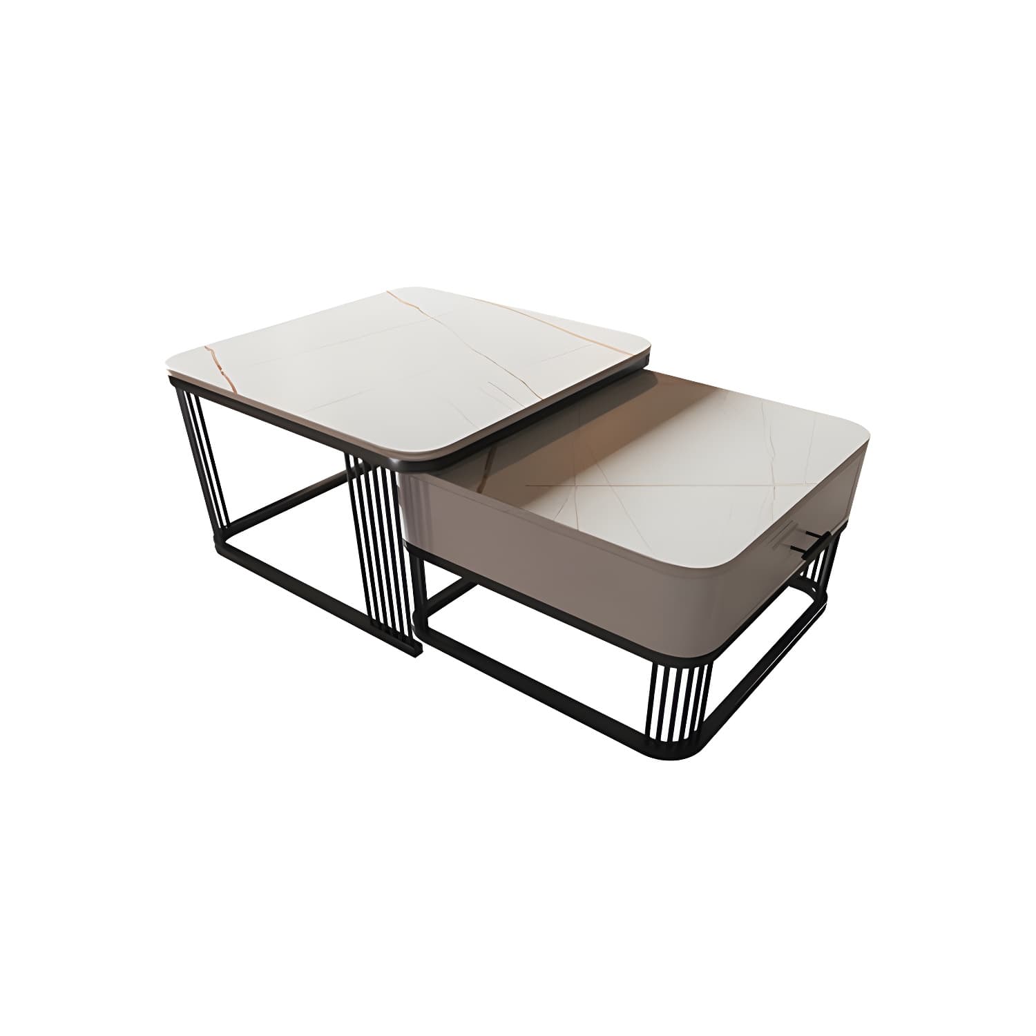 Square Slate Top Coffee Table with Drawers Frame Base 2 Nestling Cocktail Table thumbnail 9
