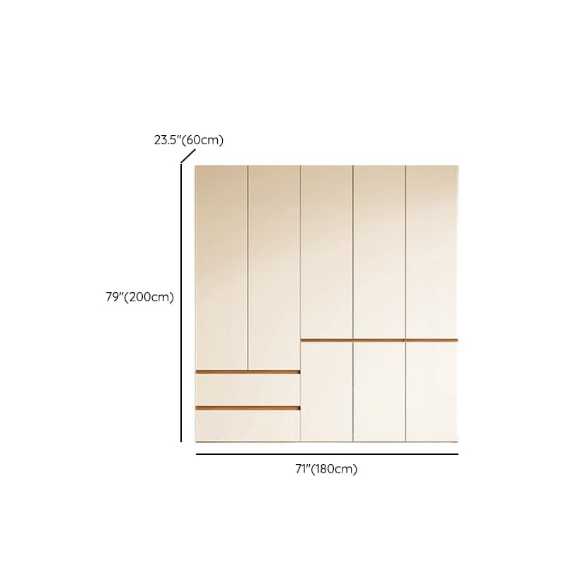 White Minimalist Manufactured Wood Wardrobe Closet with 2 Drawers, Soft Close Door, Interior Shelves, and Clothing Rod thumbnail 10