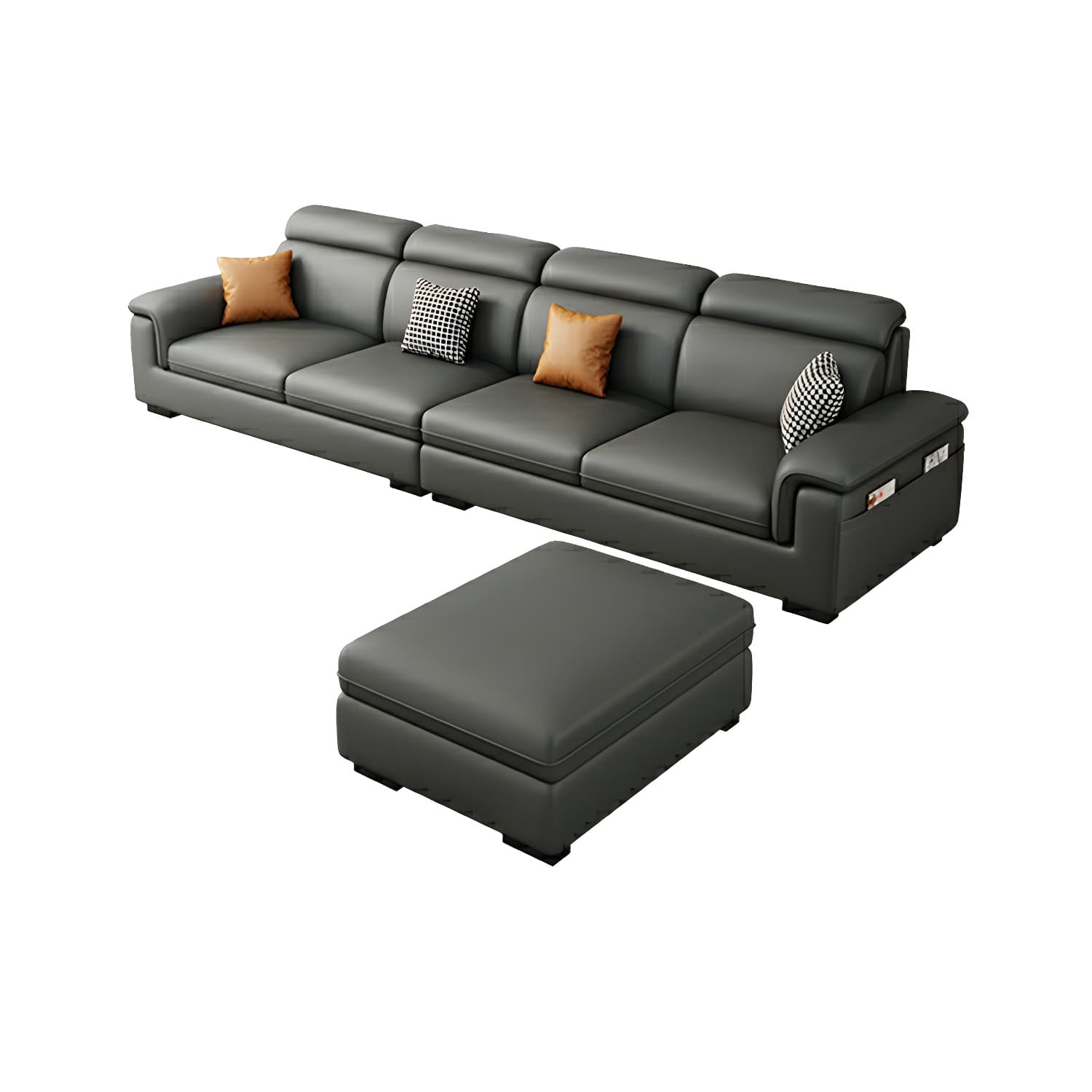 Modern Gray Stationary Sectional Sofa with Pillow Top Arm and Storage thumbnail 5