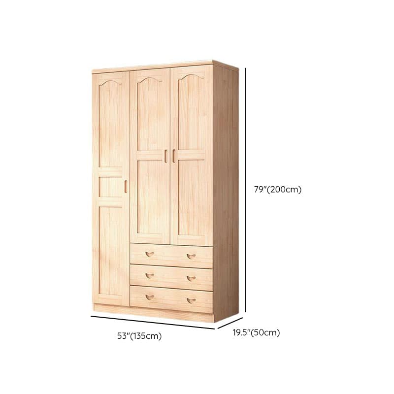 Natural Finish Minimalist Pine Wood Cabinet Armoire with 3-Drawer, Interior Shelves, and Clothing Rod thumbnail 18