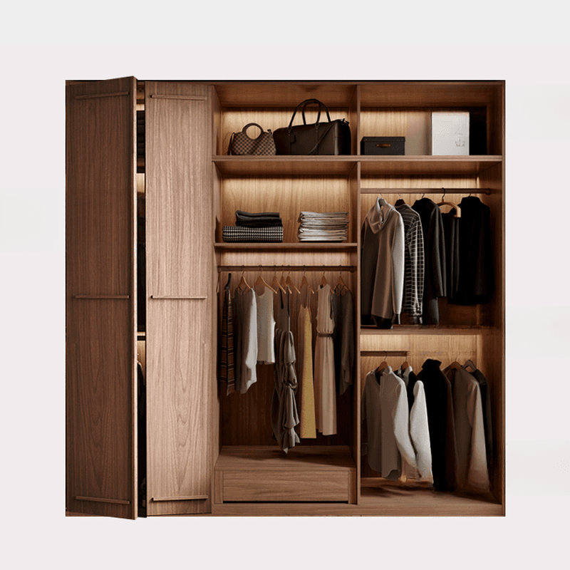 Simplistic Wood Color Timber Wardrobe Closet with Soft Close Door, Interior Shelves, and Hanging Rod thumbnail 5