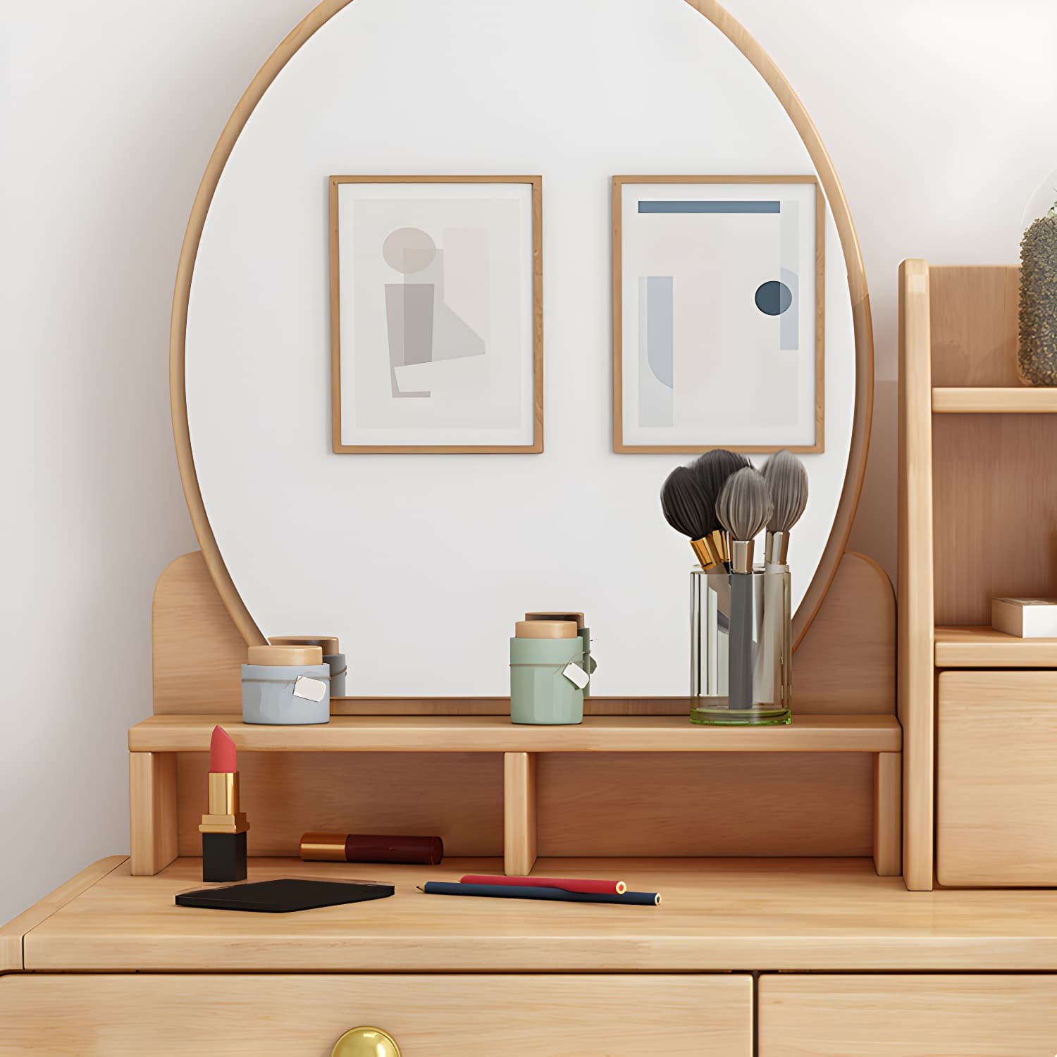Scandinavian 3-Drawer Dressing Table Solid Wood Vanity Makeup Table Set thumbnail 10