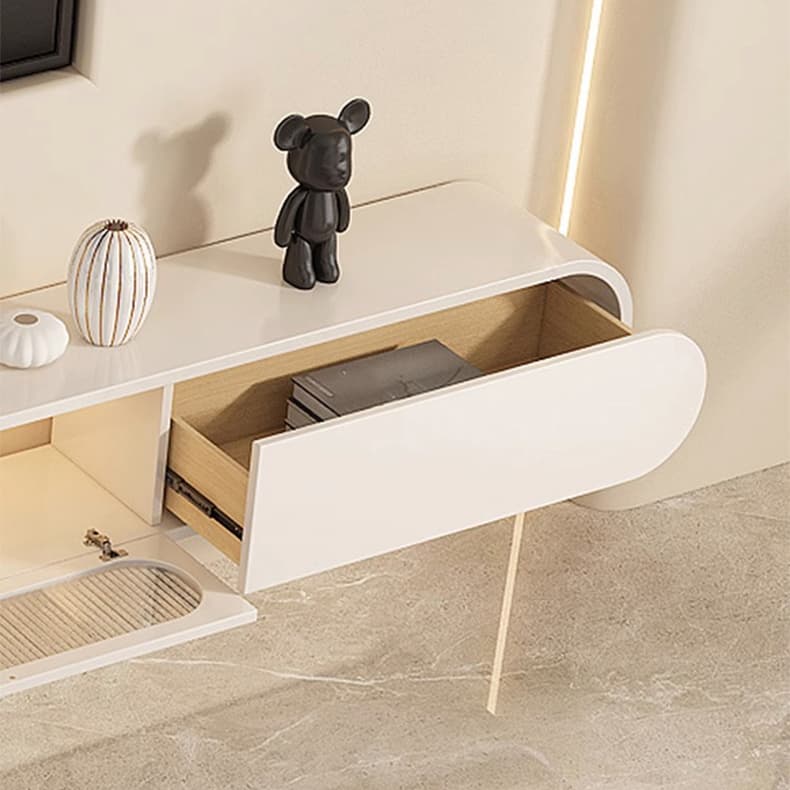 Beige Wood TV Stand with Drawers and Cabinet for Modern Style thumbnail 6