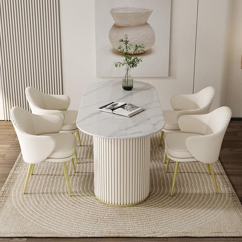 Contemporary Stone Top Oval Dining Table with Metal Legs for Dining Room thumbnail 5