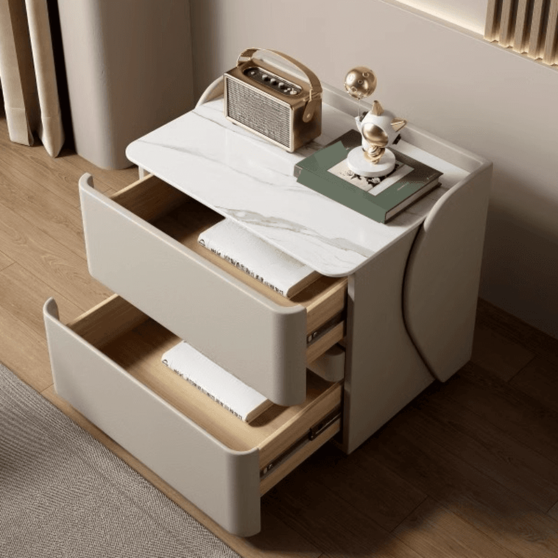 Minimalist 2 Tiers Drawer Storage Bedside Table with Faux Marble Top thumbnail 15