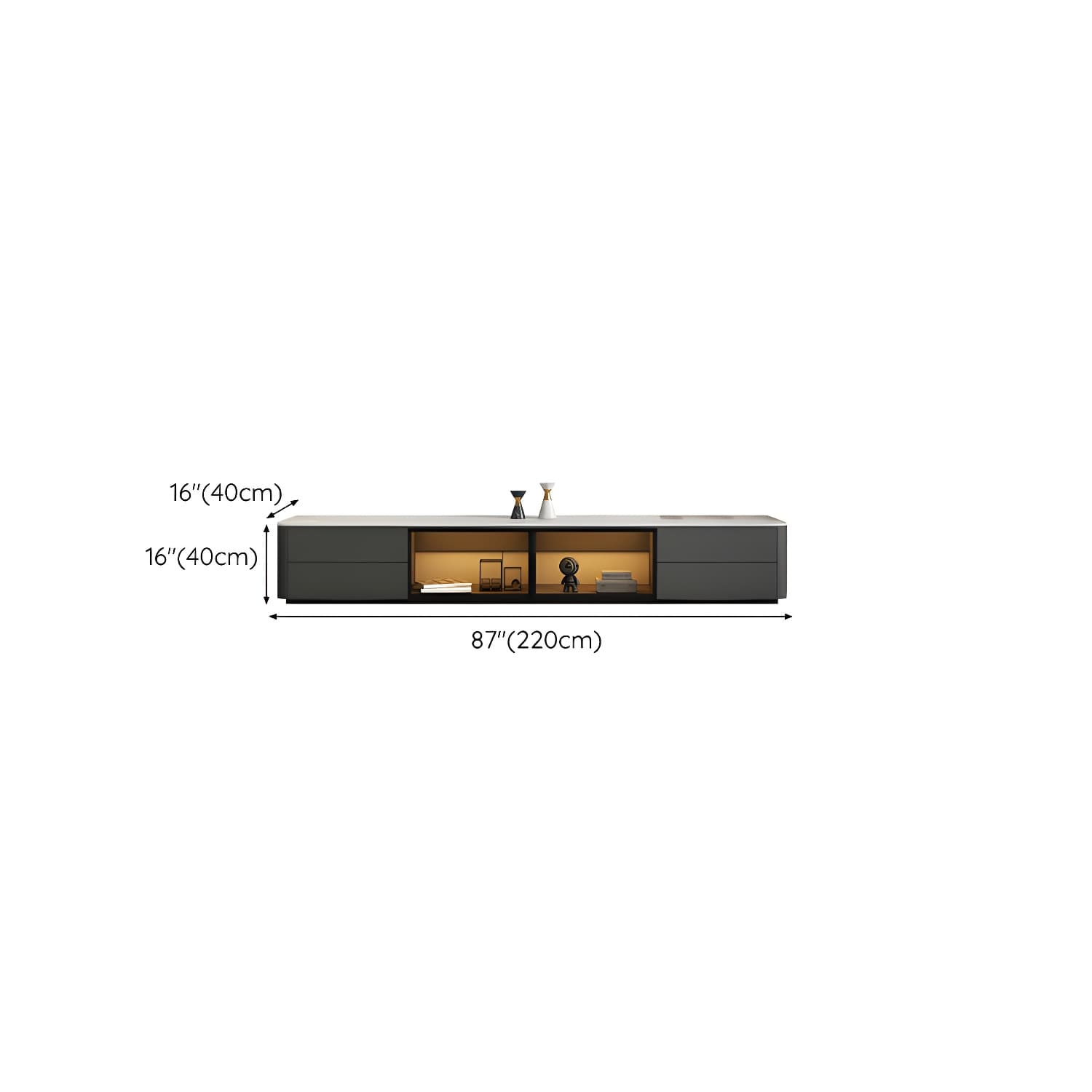 Grey Stone TV Stand with Drawers and Cabinet and No Cable Management for Modern-Style Long TVs thumbnail 14