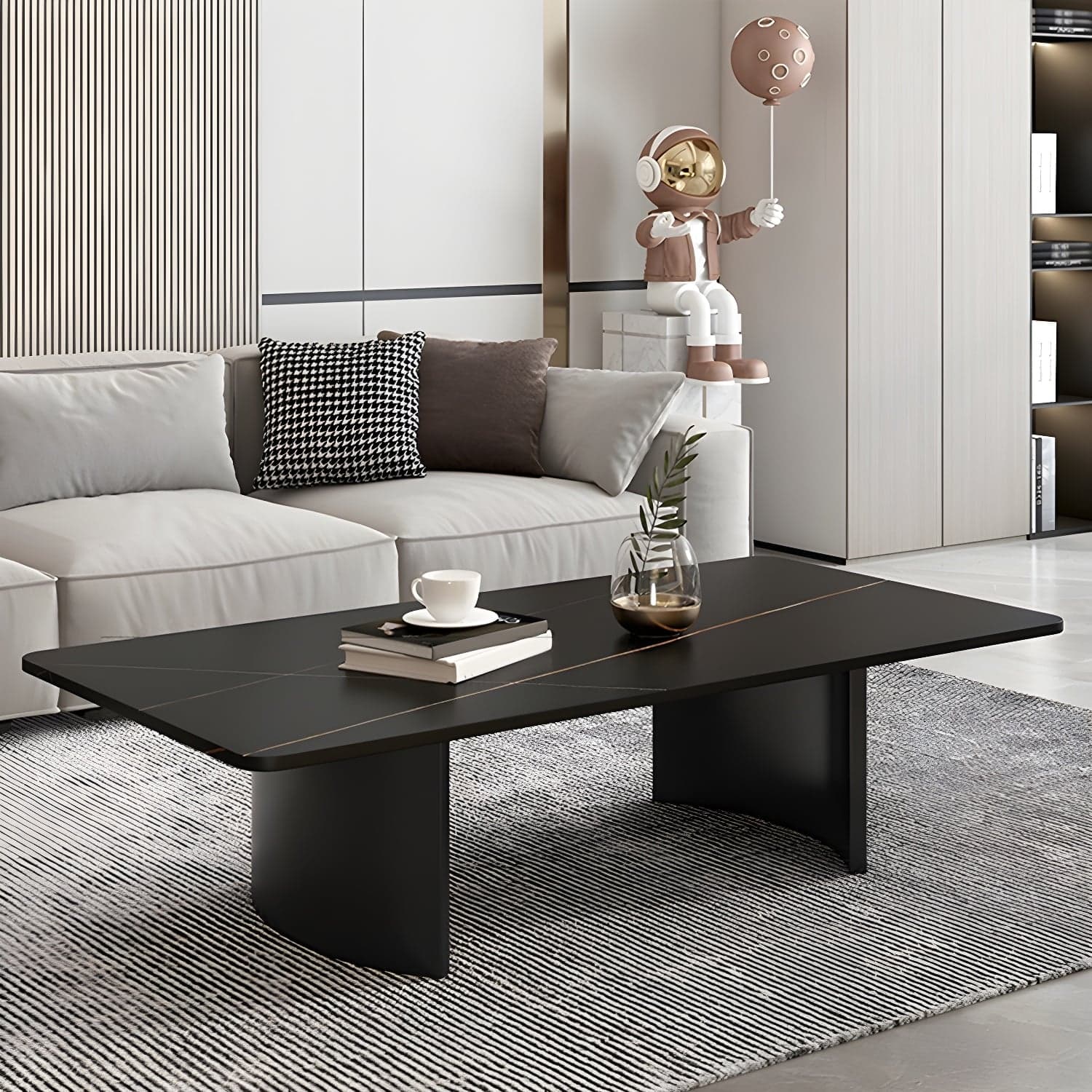 Glam 15.7" H Rectangle Slate Coffee Table Steel 2 Legs Cocktail Table thumbnail 1