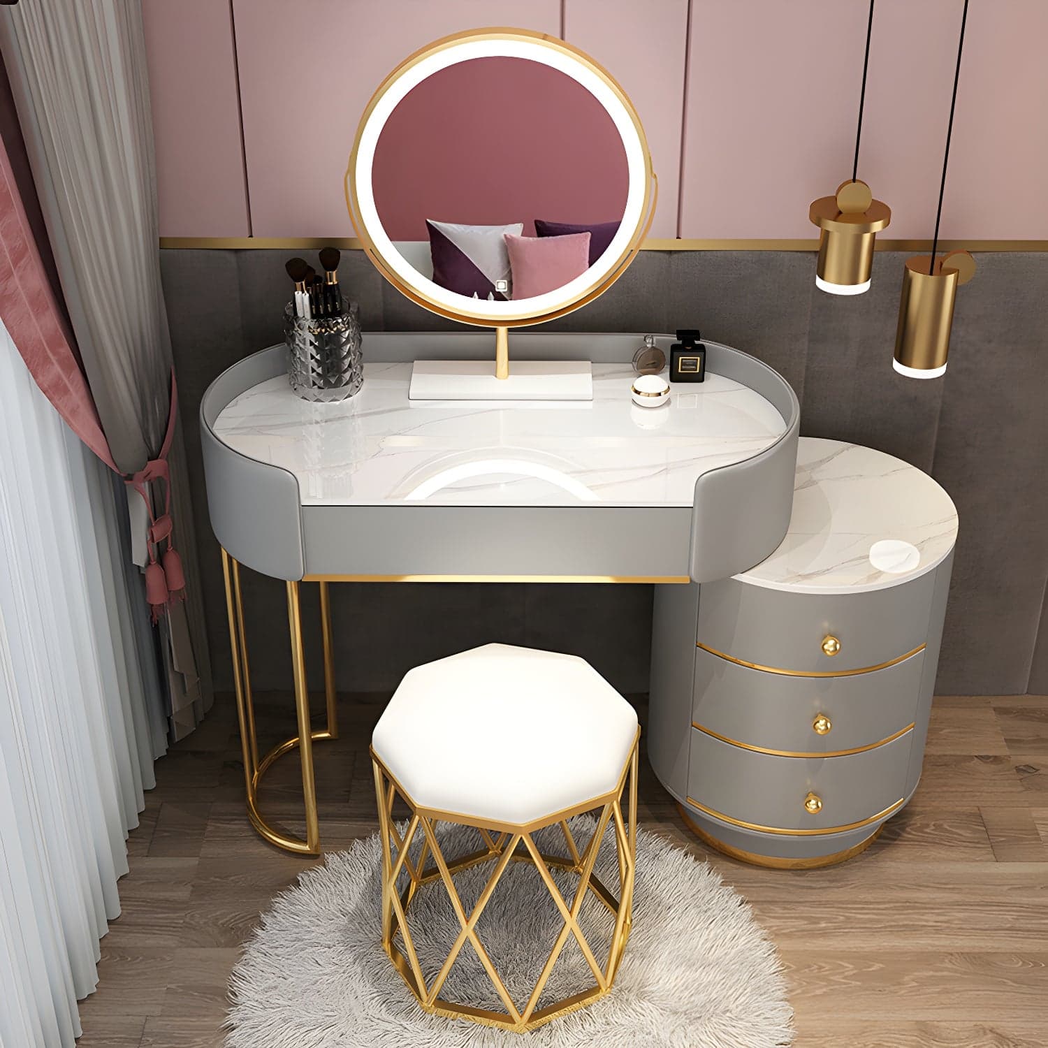 Glam Dressing Table Storage Box with Makeup with Drawers for Bedroom thumbnail 1