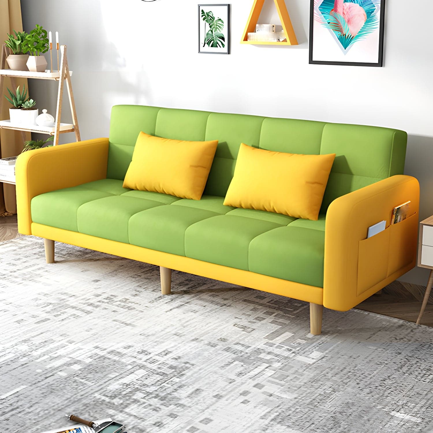 Modern Linen Tufted Sofa Bed 31"H Convertible Sofa with Square Arm thumbnail 3