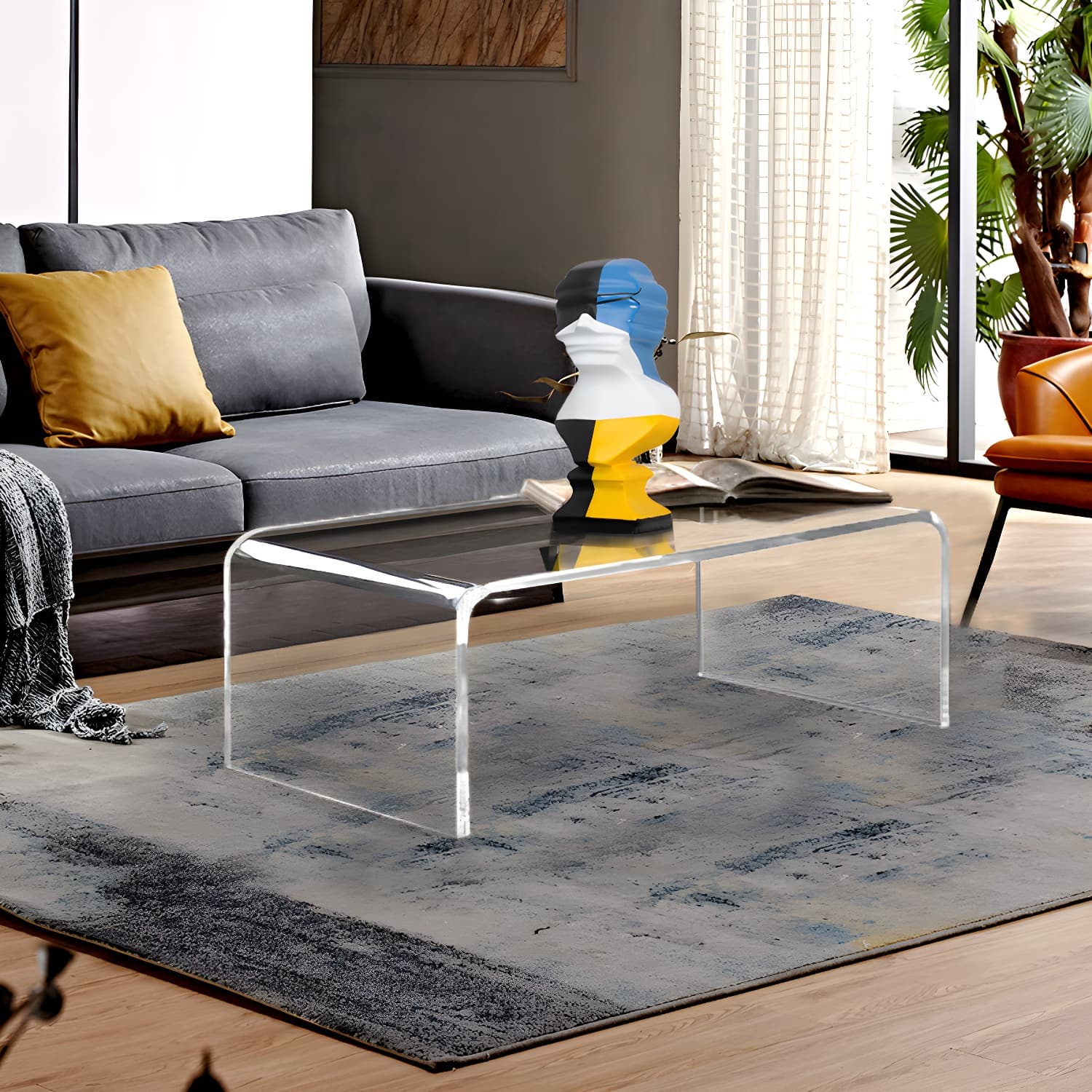 Modern Rectangle Coffee Table Acrylic Cocktail Table for Living Room thumbnail 2