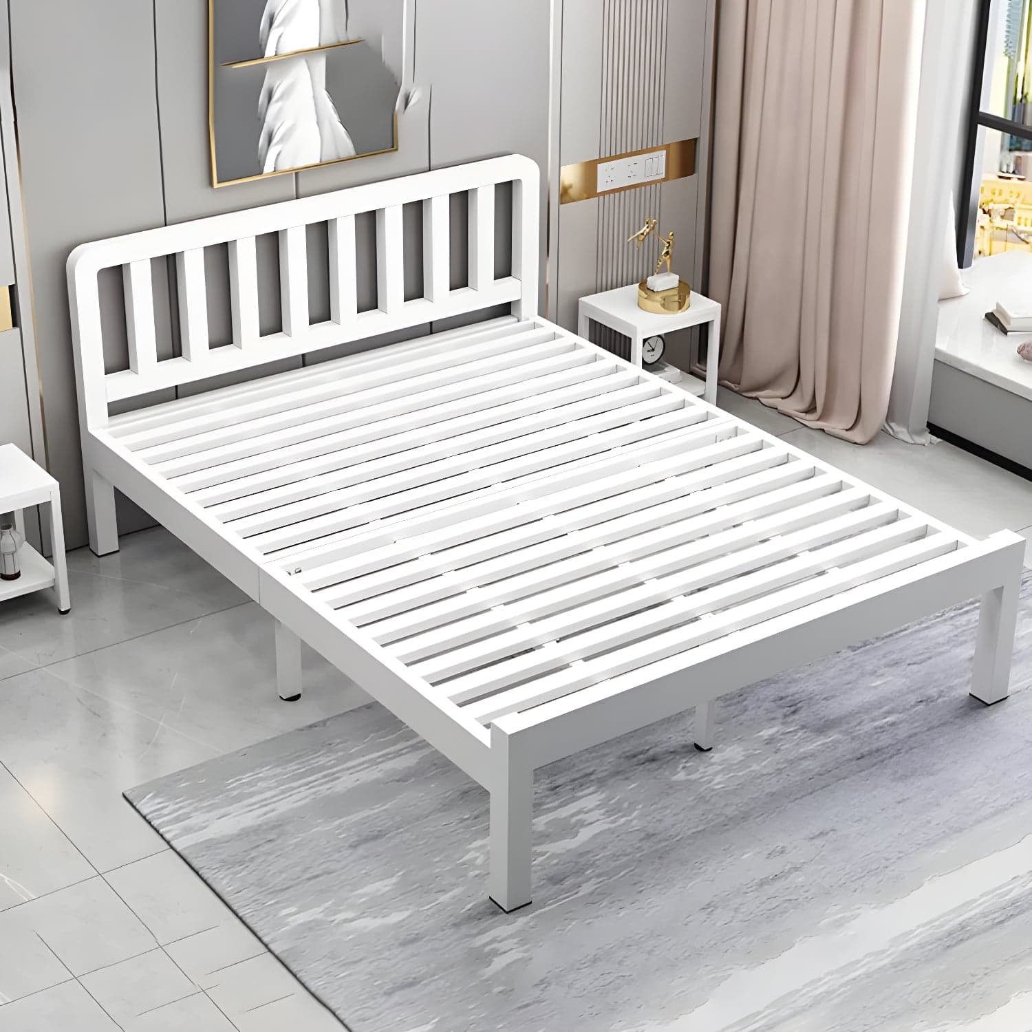 Contemporary Metal Bed Frame Solid Color Slat Bed with Custom Gold Legs thumbnail 5