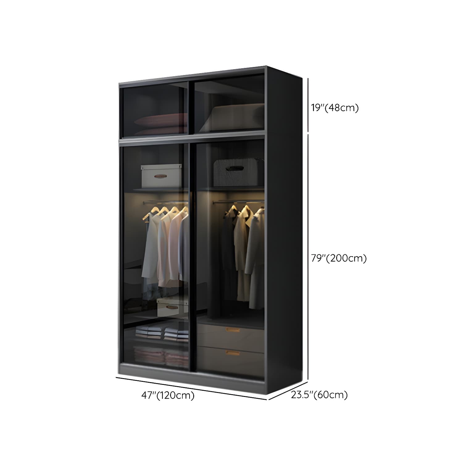 Contemporary Wood and Tempered Glass Wardrobe Freestanding Wardrobe Armoire without Light thumbnail 21