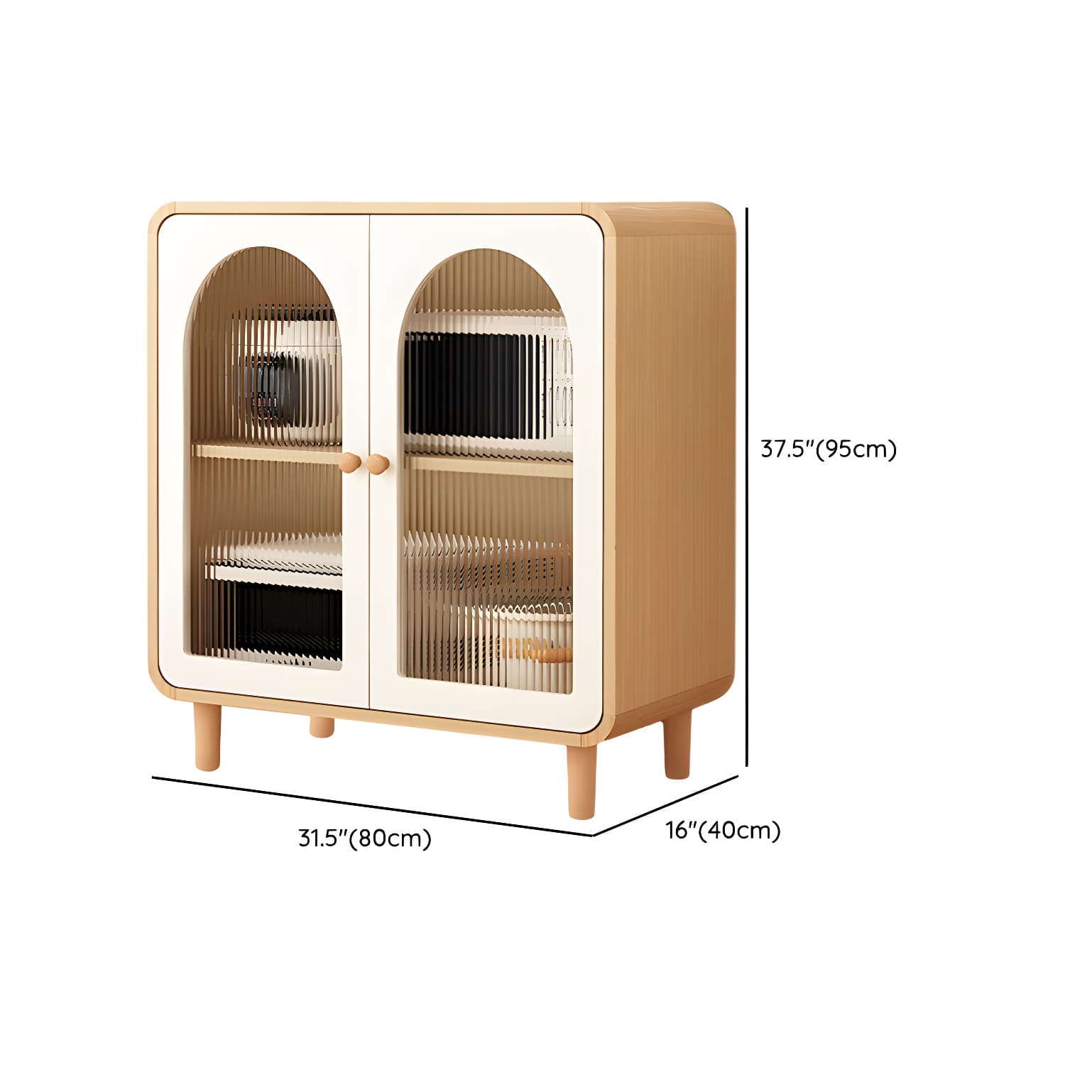 Scandinavian Wood Buffet 3 Cabinet Doors with Glass Interior Shelves thumbnail 20