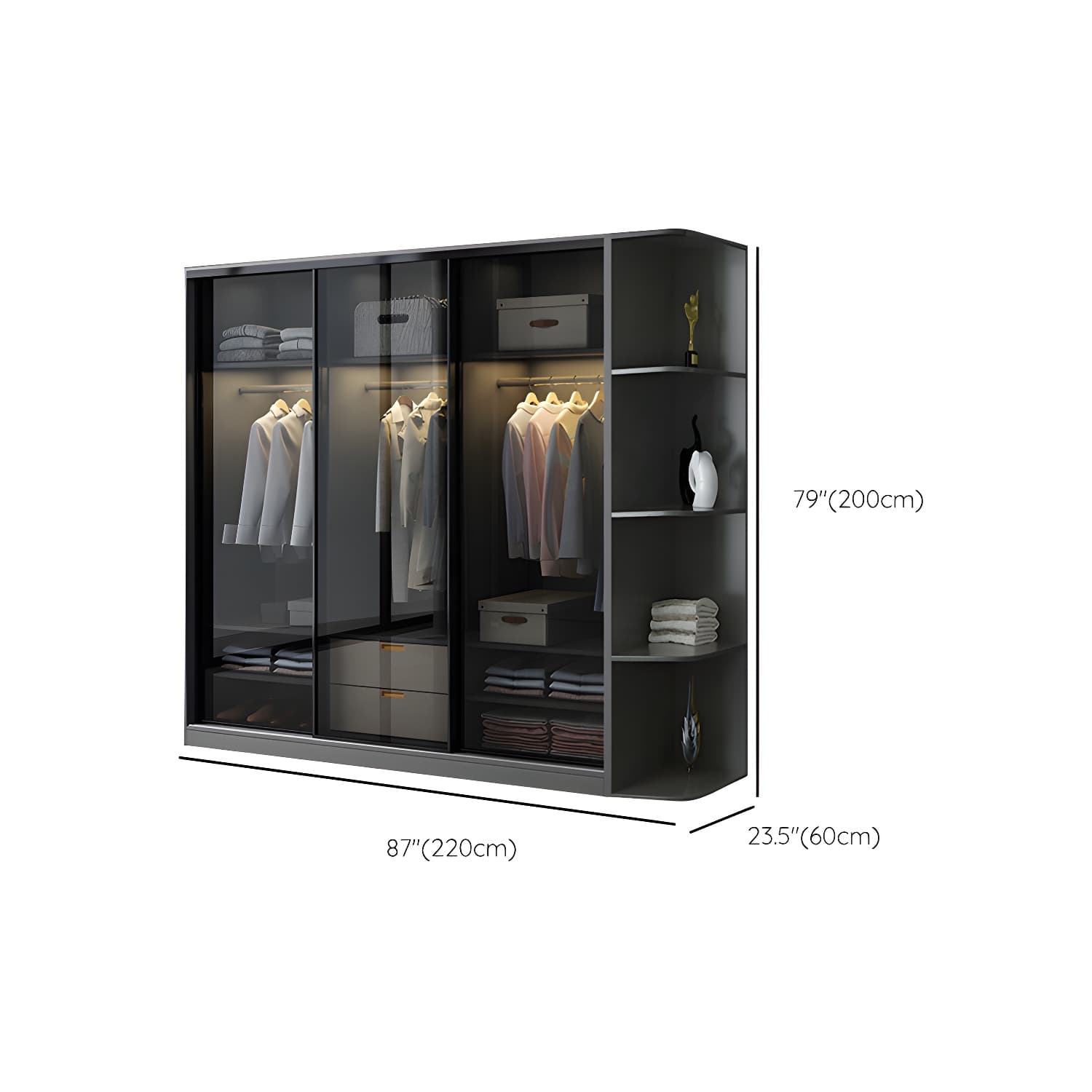 Black Wardrobe Cabinet Contemporary Glass Wardrobe Armoire for Home thumbnail 23