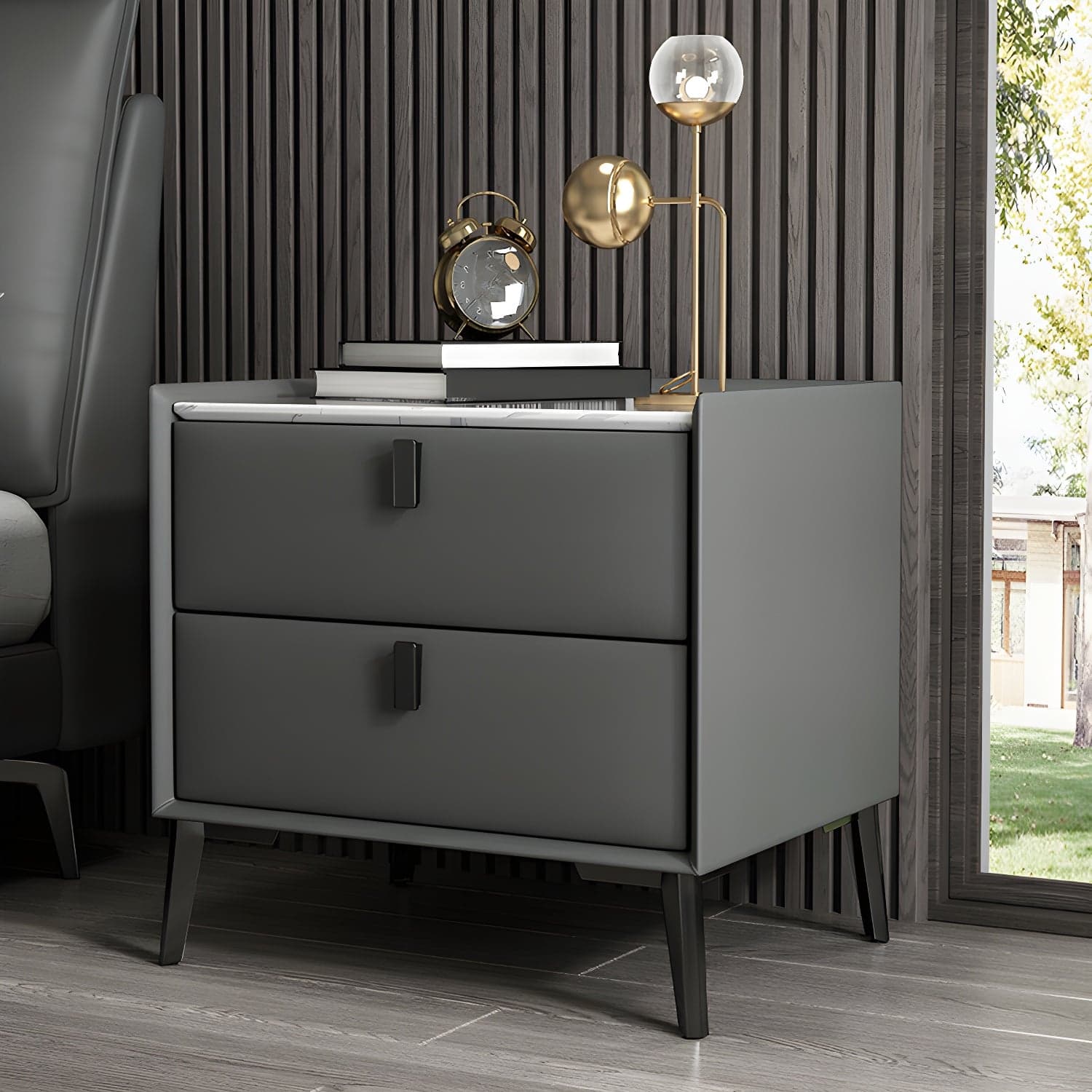 Contemporary 4 Legs Storage Drawer Nightstand with Black Handles for Bedroom thumbnail 3