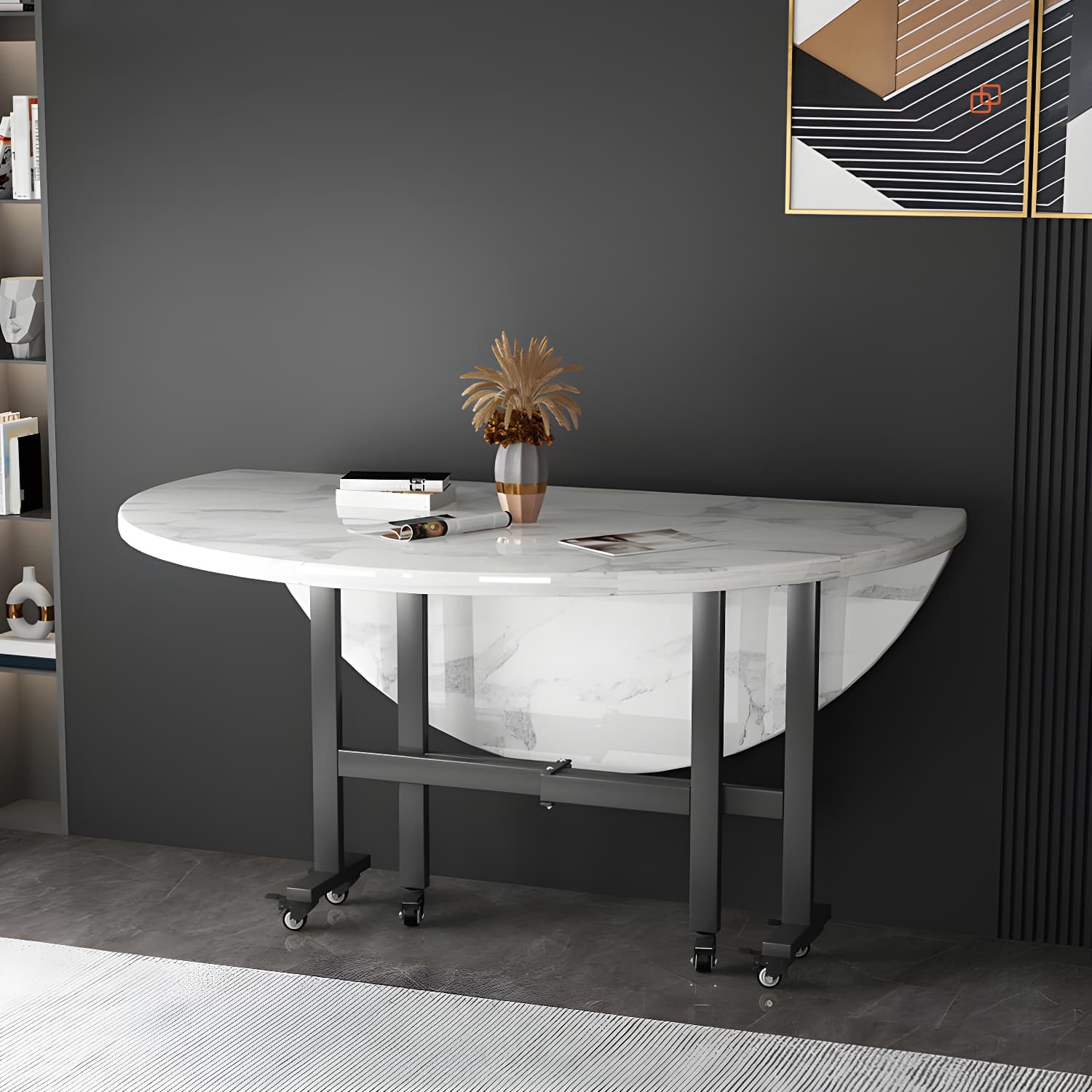 Modern Foldable Dining Table Round Wood Tabletop with Metal Legs thumbnail 13