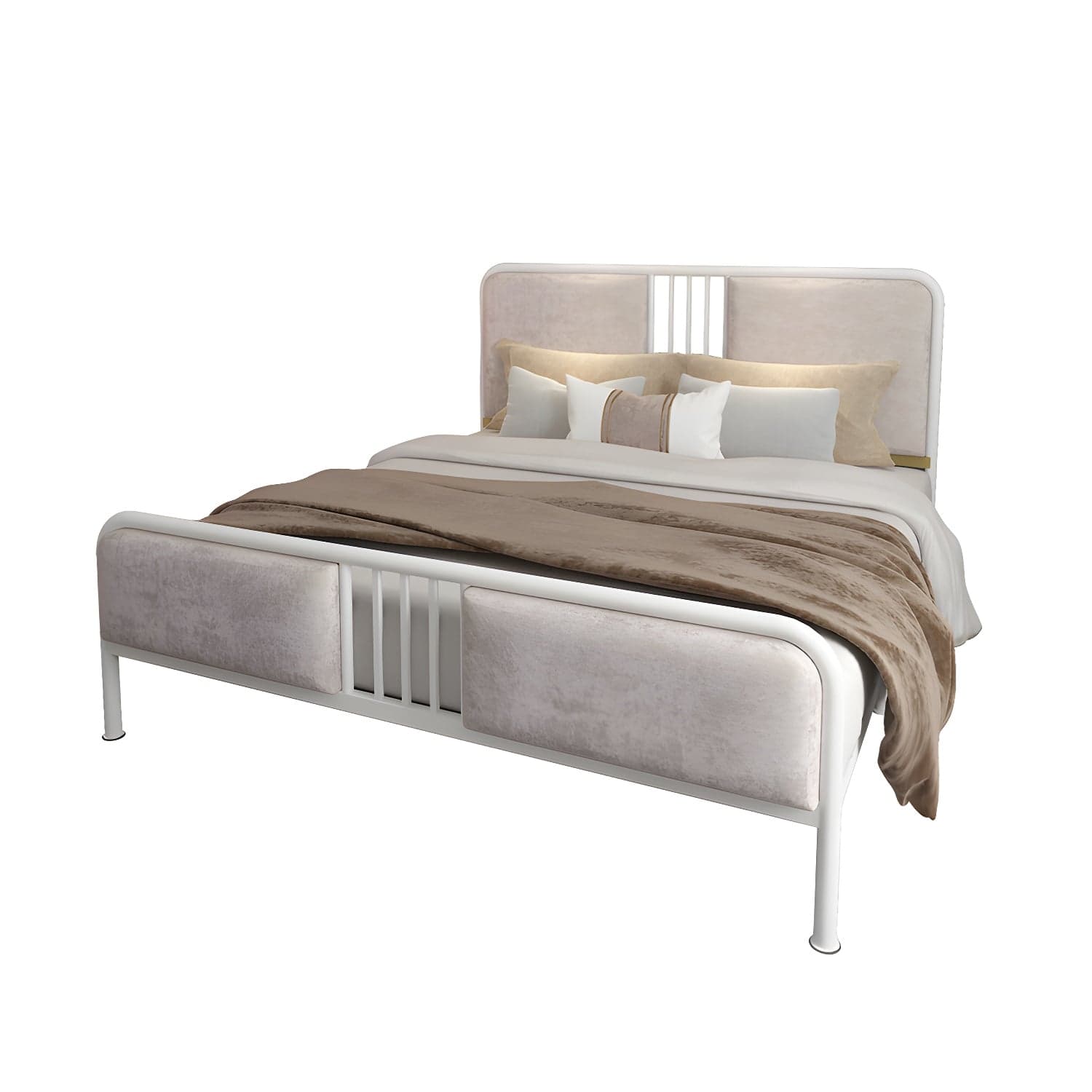 Glam Metallic Open-Frame Bed with Fabric Upholstered Headboard thumbnail 3