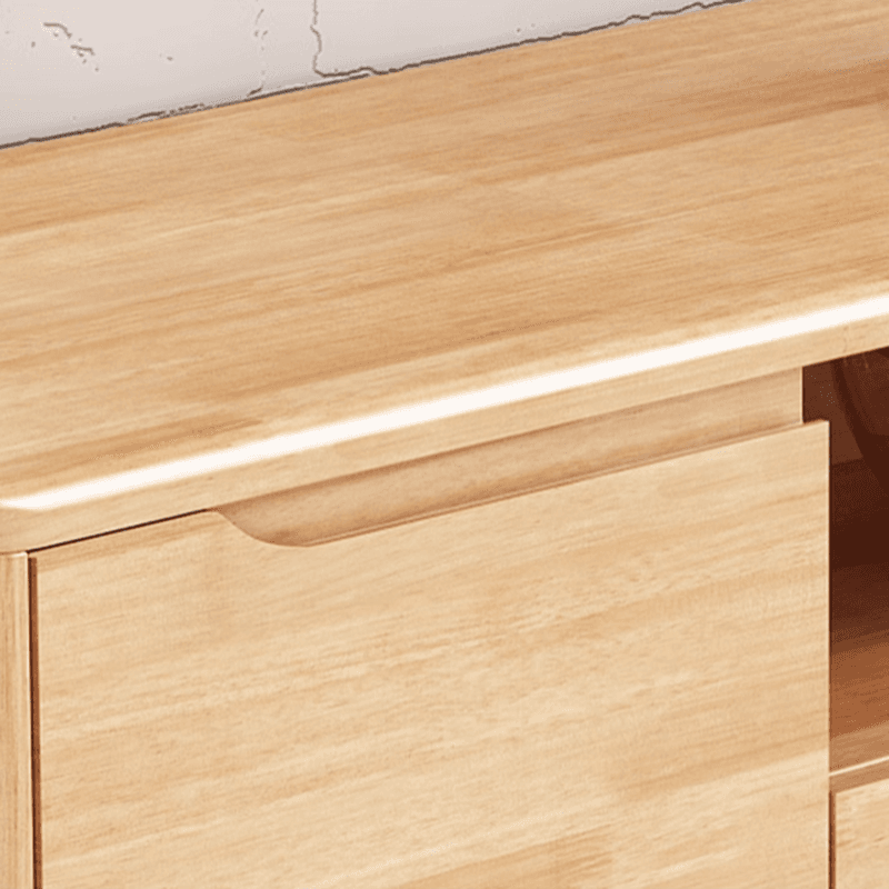 Art Deco Natural Wood TV Stand with 2 Drawers, 2 Cabinets, and Visible Storage thumbnail 12