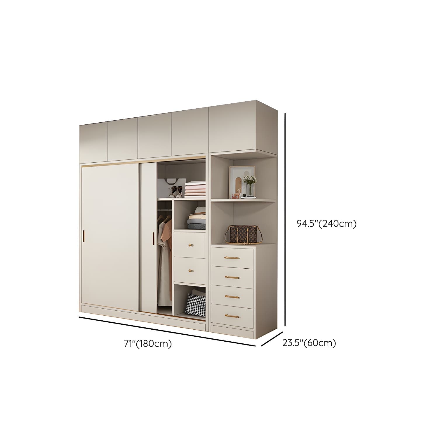 Modern White Wood Wardrobe Armoire with Sliding Doors and Soft Close Drawers thumbnail 26