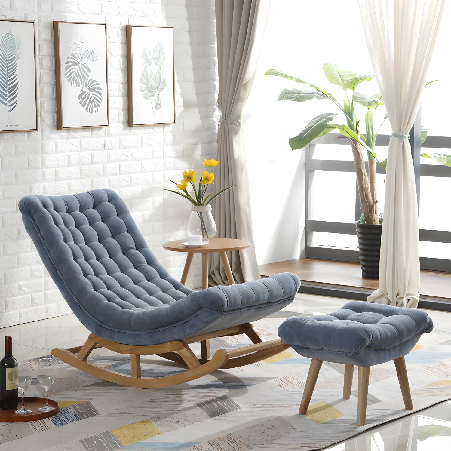 Contemporary Indoor Rocking Chair Nursery Sofa Rocking Chair with Ottoman - image 5