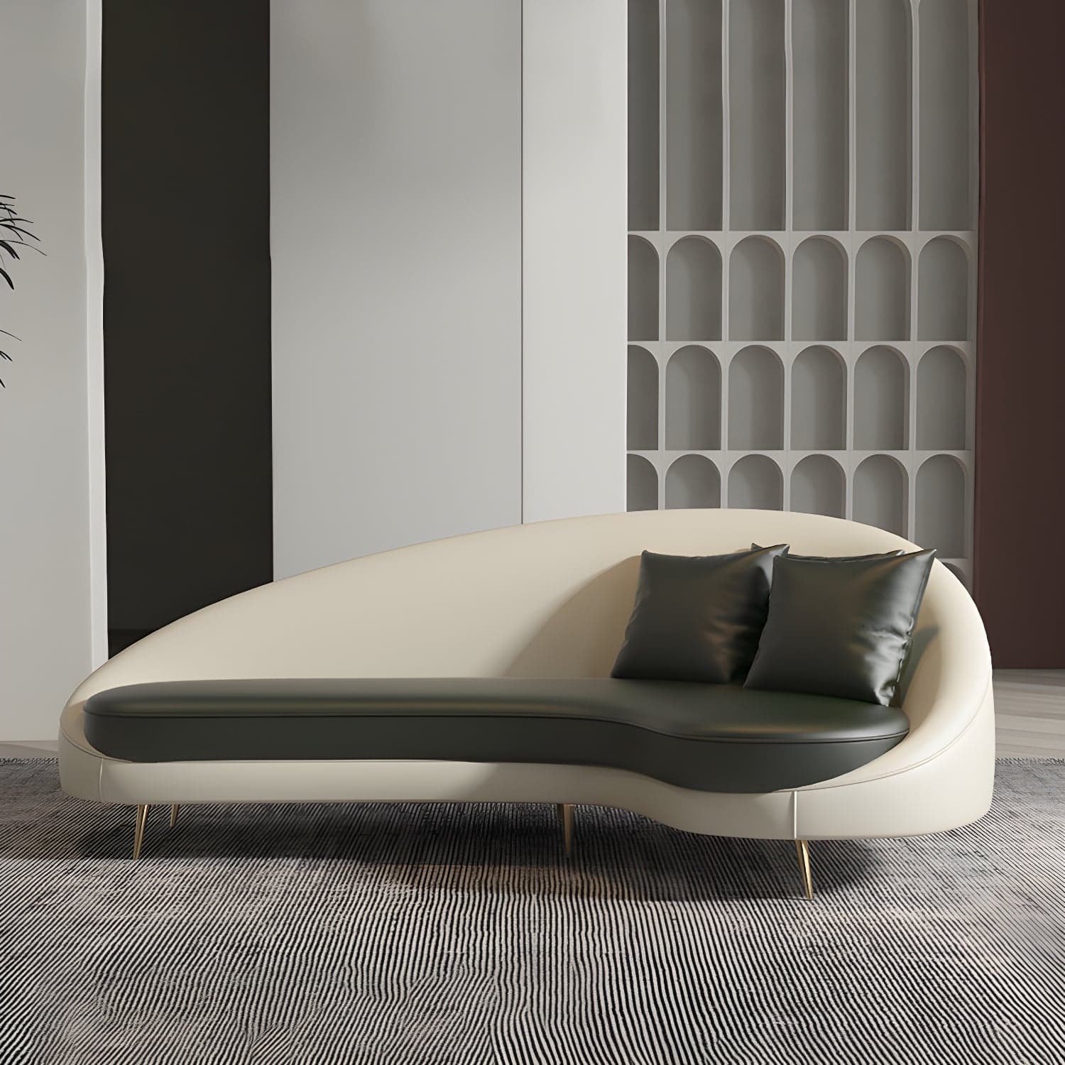 Faux Leather Curved Sofa Contemporary Sloped Arm Sofa for Living Room thumbnail 17