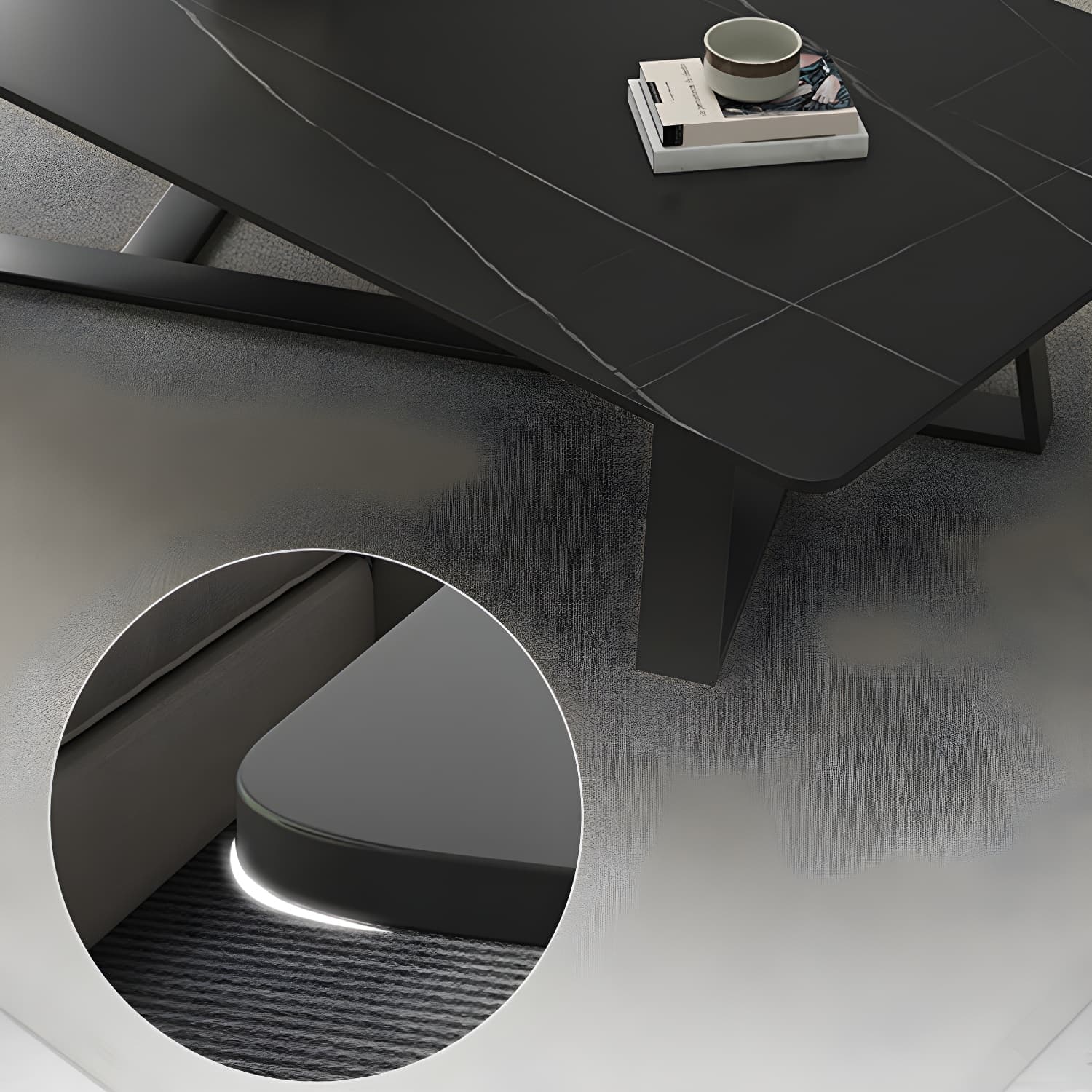Stone and Metal Coffee Table Contemporary Coffee or End Table with Cross Legs thumbnail 11